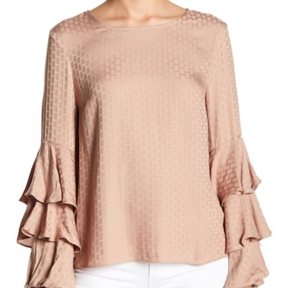 S&D Gretchen Ruffle Tiered Long Sleeve Blouse Scoop Neck Coco Brown,Size XL,NEW